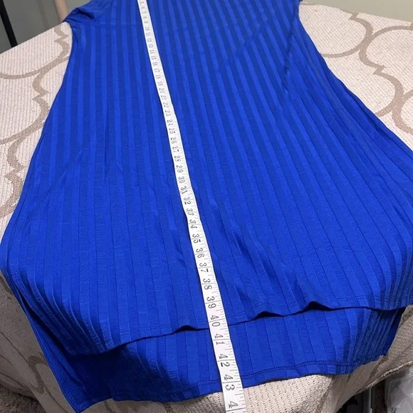 Eileen Fisher Ribbed Mock-Neck Dress Royal Blue Size medium Shift Short Sleeve - Picture 9 of 13
